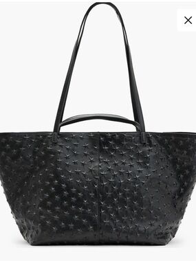 ALLSAINTS Hannah East-West Black Star-Embossed Leather Tote Bag